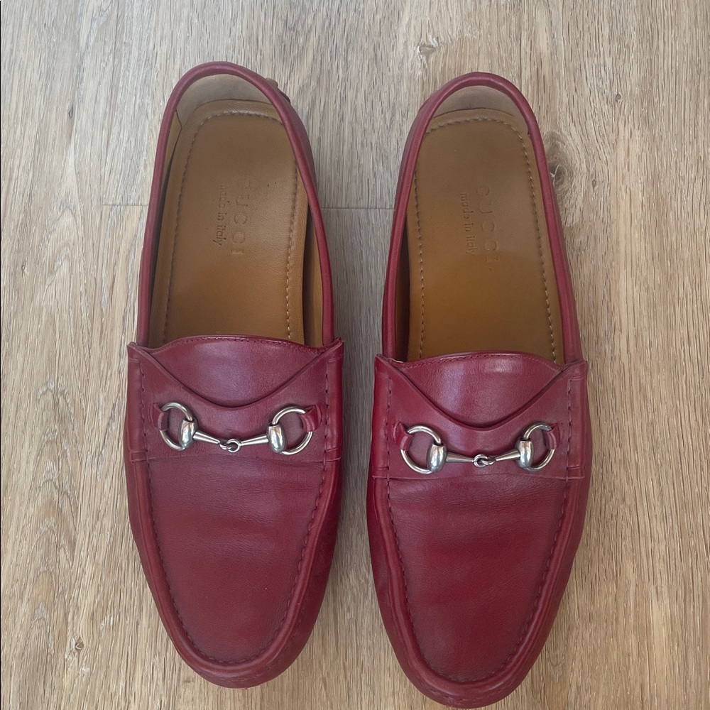 Gucci Burgundy Leather Loafers with Silver Hardware